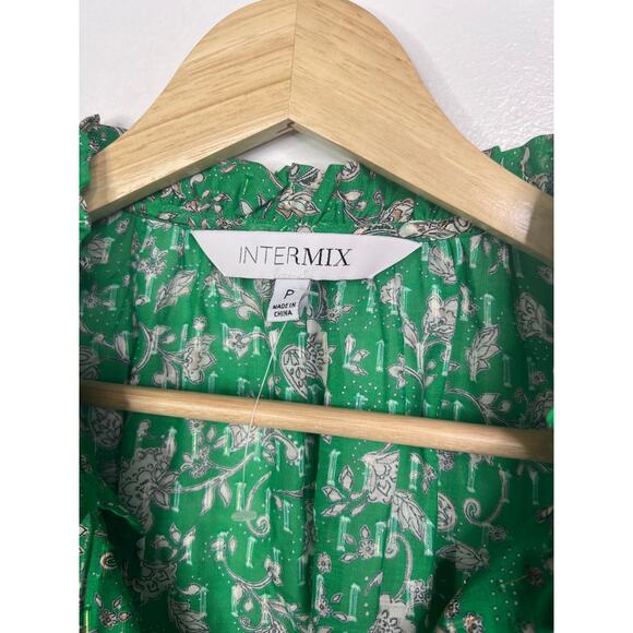 NEW Intermix Marika Ruffled Fil Coupé Casual Blouse Women's Green Size: XS - Picture 5 of 9